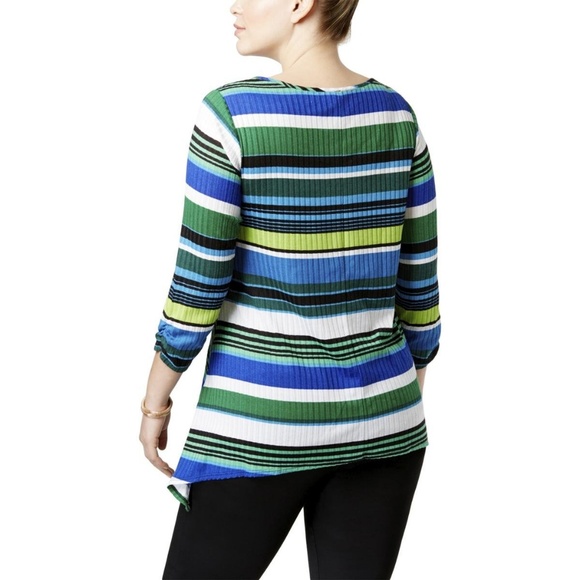 New Plus Size 1X Stretch Striped Crossover Blouse - Picture 2 of 2